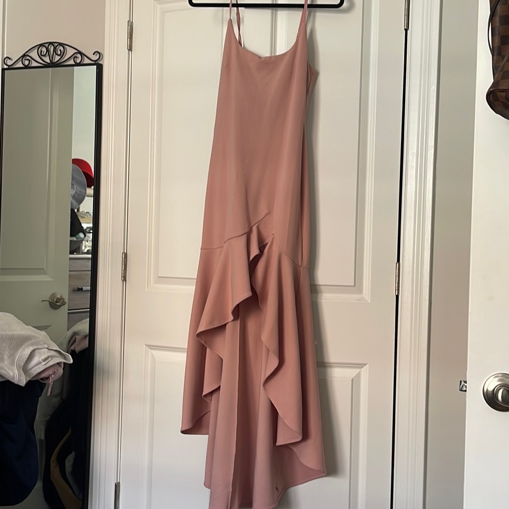 Selfie Leslie asymmetrical hemline blush pink dress